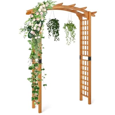 Giantex 7.5FT Wood Garden Arbor Trellis, Wooden Wedding Arch for Ceremony Party, Outdoor Archway Pergola for Climbing Plants, Pathway, Yard, Garden Decor, Easy Assembly (Honey Brown, 63''W x 90''H)