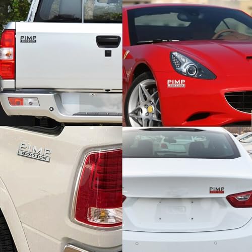 Image of Pimp Edition Emblem 3D Badge Decal Car Stickers for Tailgate /Front Grille /Hood /Fender /Trunk Compatible with Universal Car, Truck, SUV, RV,Scooter, Golf Carts, Motorcycles (Black-Red)