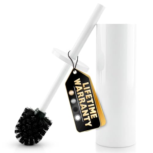 Stainless Steel Toilet Brush and Holder Set White - Long Handle Toilet Bowl Cleaner Brush and Holder - Removable Inner Liner, Shiny Design, Splash Protection & Dense Bristles for Bathroom Cleaning by Novsix - Used condition - CA$31.25