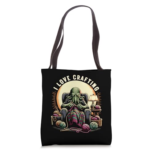 Bolso tote de ganchillo con diseño de Cthulhu, divertido y temático de horror cósmico miniatura 1