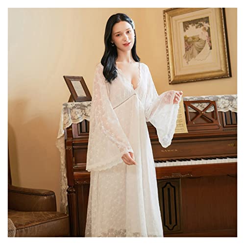 ASVNDD White Romantische Nachthemd Frauen Herbst Stickerei Spitze Lange Nacht Kleid Viktorianische Vintage Nachtwäsche Sexy Nachthemd (Color : 0, Size : XL.) Cover