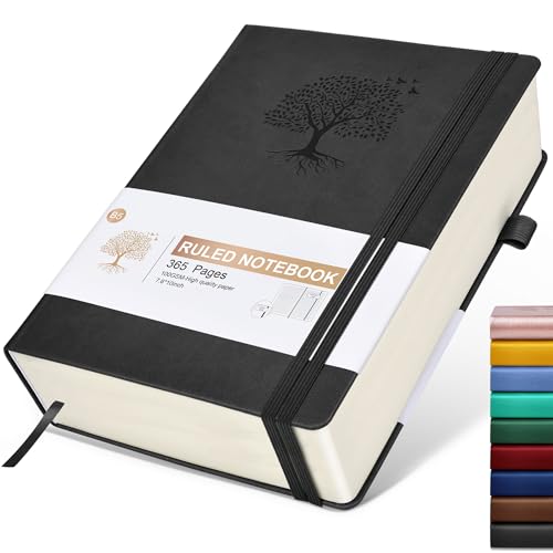 Image of Lined Journal Notebook, 365 Pages B5 Large Journals for Writing Ruled Notebook, Hardcover Leather Journal for Women Men, Daily Notebook for Work, Note Taking, 100Gsm Thick Paper ( 7.6'' X 10'' Black)