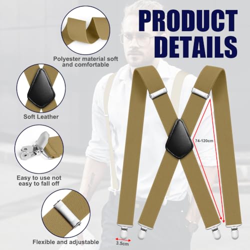 Image of Aomig Men's Adjustable Wide Braces, Extra Wide X Braces for Men, Braces for Men with Very Strong 4 Clips - 3.5 cm