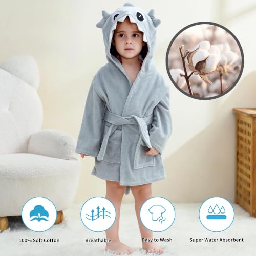 Image of MICHLEY Girls Boys Robe Cotton Towel Baby Dinosaur Style Hooded Bathrobe | Animal toddler Sleep, No Fluorescent Agent, 0-8T, 100% Cotton, Machine Wash