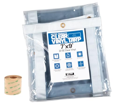 Mytee Products 7' x 9' Clear Vinyl Tarp, 22oz Vinyl, 24 MIL Thick, Fire Retardant, UV Resistant