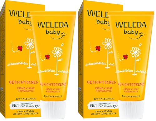 WELEDA Bio Baby Calendula Gesichtscreme - Naturkosmetik Feuchtigkeitscreme mit Mandelöl & Bienenwachs zur Pflege von trockener Haut. Natürliche Gesichtspflege Creme für Babys & Kinder (1x 50ml)