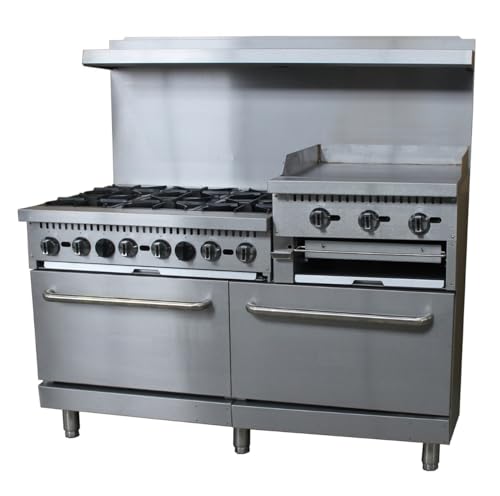 EMPURA 60' Freestanding Liquid Propane Range | Cooking Stove with Dual Standard Ovens and (6) Cast-Iron Open Burners and Salamander Broiler | 276,000 BTU | 60'W x 32-5/8'D x 60-3/8'H, Stainless Steel