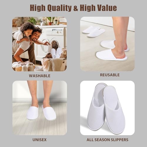 Image of Anmerl 10 Pairs Disposable Hotel Slippers - Bulk Guest House Shoes for Spa, Wedding, Travel, Universal Size, Non-Slip, Washable with Individual Packaged