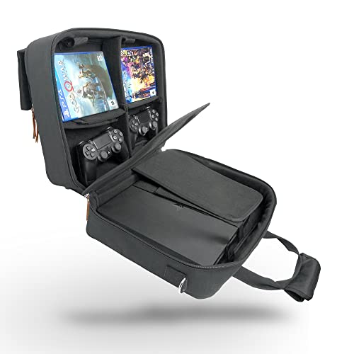 Vintage Style PS4 Bag Travel Carry Case | Portable Playstation 4 Travel Bag | Compatible with Playstation 4, PS4 Slim & PS4 Pro | Fits All PS4 and PS3 Models | Modular & Padded for Protection (Black)