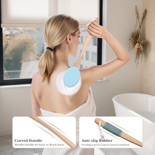 Image of AmazerBath Lotion Applicator for Back, Feet, 4 Replaceable Pads with Long Handle, Back Sunscreen Applicator for Elderly, Women, Apply Cream Medicine Skin Cream Moisturizer Sunscreen Tanner, Blue