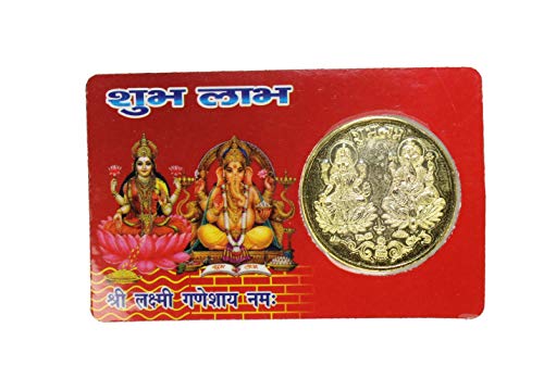 IS4A Golden Coin Yantra (Yantram) Carte de poche ATM pour la richesse, Pooja (Shubh Labh)