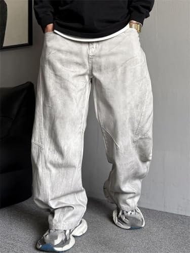 Men’S Trendy Baggy Stacked Straight Fit Hip Hop Denim Jeans Full Length Button Fly Midweight Distressed Casual Wear Jeans4