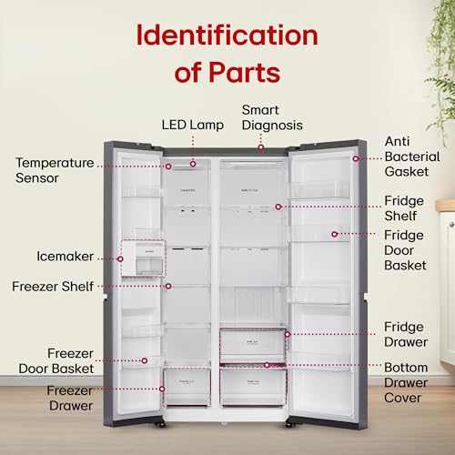 Image of LG 650 L, 3 Star, Smart Inverter Compressor, Convertible, Door Cooling+, Frost Free Double Door Side by Side Refrigerator (GL-B257HDS3, Dazzle Steel, Express Freeze)