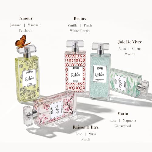 Image of Nykaa Moi Fragrance Discovery Kit of Joie De Vivre, Raison D'Etre, Amour, Bisous, Matin (2 ml x 5) | Perfume Trial Pack for Women | Mini Eau De Parfum Sampler Set | Floral, Fresh Aqua, Velvet Vanilla & Woody Notes | Gift Set for Women 10ml | Travel Friendly, Birthday & Anniversary Sampler Kit