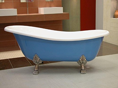 Freistehende Luxus Badewanne Jugendstil, Roma Hellblau/Weiß/Chrome - 2