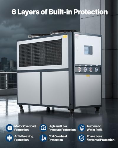 Image of VEVOR Air-Cooled Water Chiller, 16.67 HP, Industrial Water Chiller with 45,360 Kcal /h Cooling Capacity, Dual Compressor, 53 Gal Large Tank, LED Display, Cooler for Cooling Water, Not Air Conditioner
