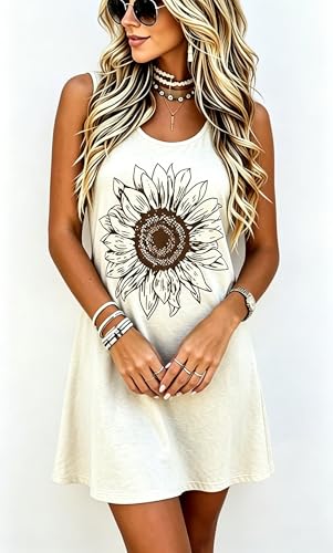 Image of LLHXRUI Sundresses for Women Sleeveless Boho Summer Dress Elegant Vacation Tank Dresses Casual Tunic Short Sun Dress