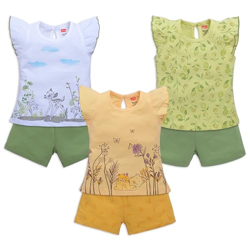 Image of LuvLap Baby Girls Regular Fit 100% Cotton Half Sleeves Girls Top CoSet Pack of 3