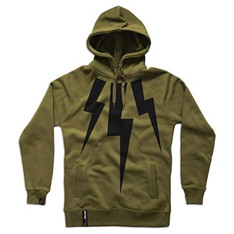 Pistol Boutique Men's Khaki Large Lightning Bolts Heavy Weight Soft Raglan Hooded Sweatshirt Hoodie Cover