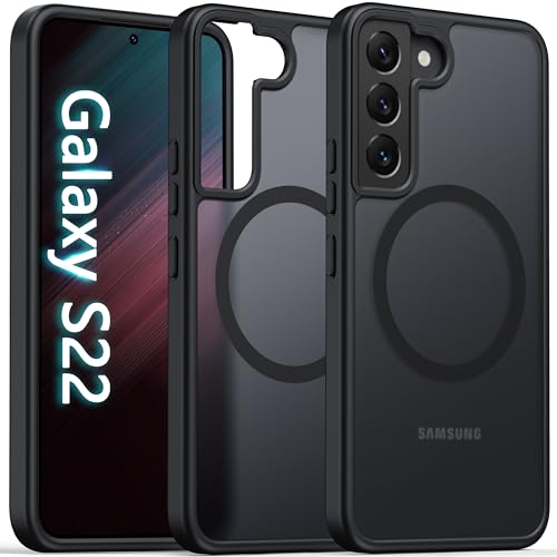 Oterkin Magnetic for Samsung Galaxy S22 Case Matte S22 Phone Case Compatible with MagSafe Frosted Translucent Shockproof Anti-Scratch Slim Fit Case Military Grade Protection (Black)