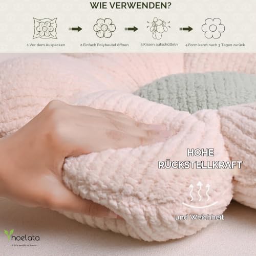 Valentinstag Blumenkissen, Creme Grün Blumengestalt Zierkissen, Plüsch Bodenkissen für Sofa & Bett Kinderzimmer, Mädchen Dekoratives Gänseblümchen Design Wohnkissen 40cm – Bild 3