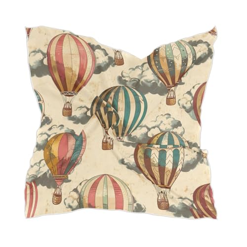 Square Scarf Retor Hot Air Balloon Silk Feeling Bandanas Head Scarfs Hair Wraping Neckerchief for Women 23.6 Inch