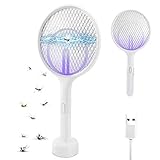 Bug Zapper Electric Fly Swatter Racket 1 Pack, 3 in 1 Mosquito Zapper Killer Lamp & Racquet, USB Rechargeable Fly Zapper Indoor Killer for Home and Outdoor Powerful Grid 3-Layer Mesh