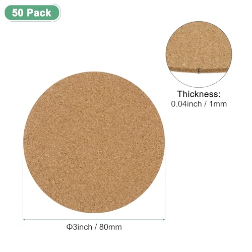 M METERXITY 50er-Pack Selbstklebende Korkplatten, 3 x 3 Zoll Korkuntersetzer Rückseite, Runde Rückseite Korkfliesen Matte für DIY-Untersetzer/Bastelzubehör/Selbstklebende [1mm dick]
