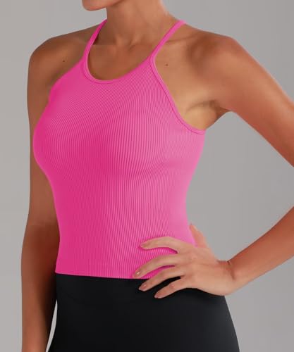 Image of Sunzel Ribbed Crop Tank Top for Women Seamless Racerback Camisole | Buttery Soft Nylon Spandex, Opaque No See Through, Stays in Place, Unpadded, Slim Fit, No Shrink, Yoga Workout Gym Casual