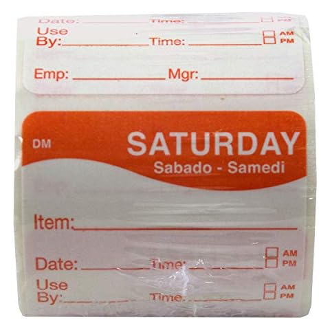DayMark Safety Systems - IT110053-6-SAT Day of the Week 2" x 2" Dissolvable Label, Saturday, Item/Date/Use By, (Roll of 250) Cover