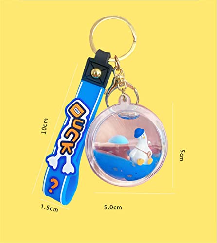 Ergugos Cartoon Acrylic Ball Into Oil Floating Tilted Duck Liquid Keychain Keyring Holder Cute Hat Duck Animal Sequin Key Chain Girl Women Men Bag Pendant Gifts, Blue #TOP1