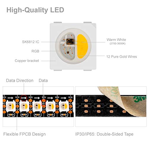 Image of BTF-LIGHTING RGBW Warm White SK6812 LED Strip 3.28ft 144LED IP30 DC5V