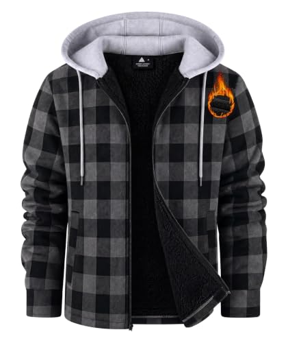 ZITY Men's Flannel Sherpa Fleece Lined Full-Zip Plaid Hooded Jacket - image 1