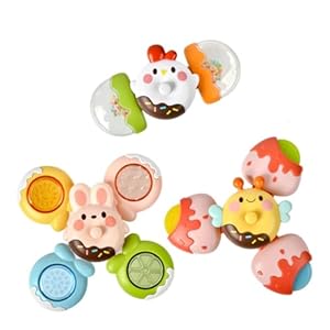 SPITZER TOYS Saugnapf-Spielzeug, 3 Bunte Saugnapf Spinner, Kreisel Spielzeug, Sensorik und Motorik Spielzeug für Kleinkinder, Fidget Spinner, Baby Erstausstattung Neugeborene, Geschenk für Kinder