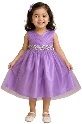Image of TotzTouch Baby Girls Party Dress | Sleeveless Dress with Embroidered Belt for Birthday Baby Stylish Dress