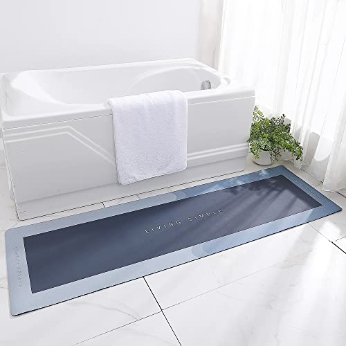 Zeeinx Super Absorbent Floor Mat Bathroom Runner Rug Napa Skin Super Absorbent Bath Mat Thin Quick Dry Bath Mat Rubber Non-Slip Bathroom Floor Mats Rug For Shower,Tub, Sink,17.7"X59" Square Blue #TOP11