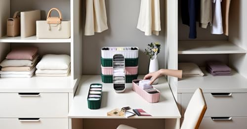 Image of Leawall Plastic drawers organisers Closet Storage Dividers for Underwear, Socks, Bras, Ties, Undergarments, Scarves Socks Tray storage box and organiser storage box wardrobe organiser 5 Grid(8 Pcs)
