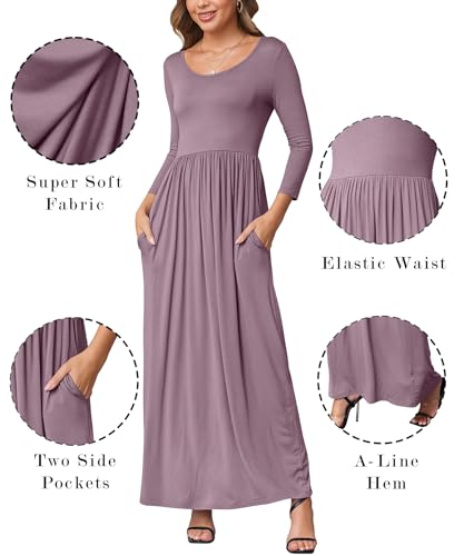 Image of EUOVMY Women's Long Sleeve Loose Maxi Dresses Casual Long Dresses with Pockets