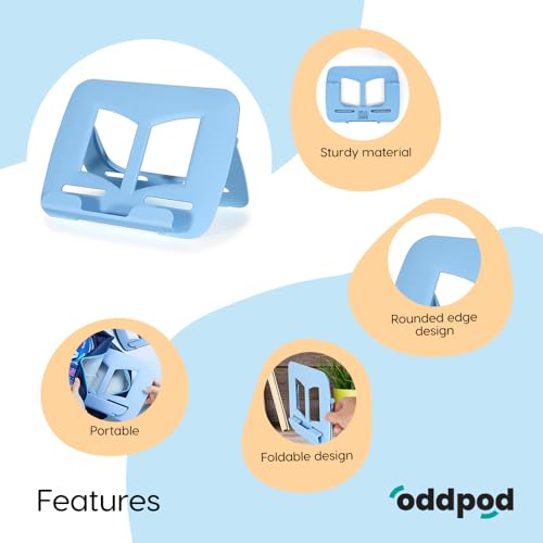 Image of oddpod Adjustable Plastic Book & Tablet Stand Multi-Functional for Reading /Lightweight Portable & Foldable Hands-Free Book Holder for School, Office and Home - Blue