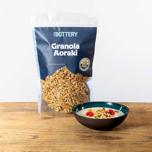 The Buttery – Deliciosa Granola Aoraki. Sabor clásico. Alto contenido en fibra. Fuente de proteína. Avena, Anacardo, Almendra, Chía, Lino, Cáñamo, Sésamo, Aceite de Oliva Virgen Extra, Miel - 280g