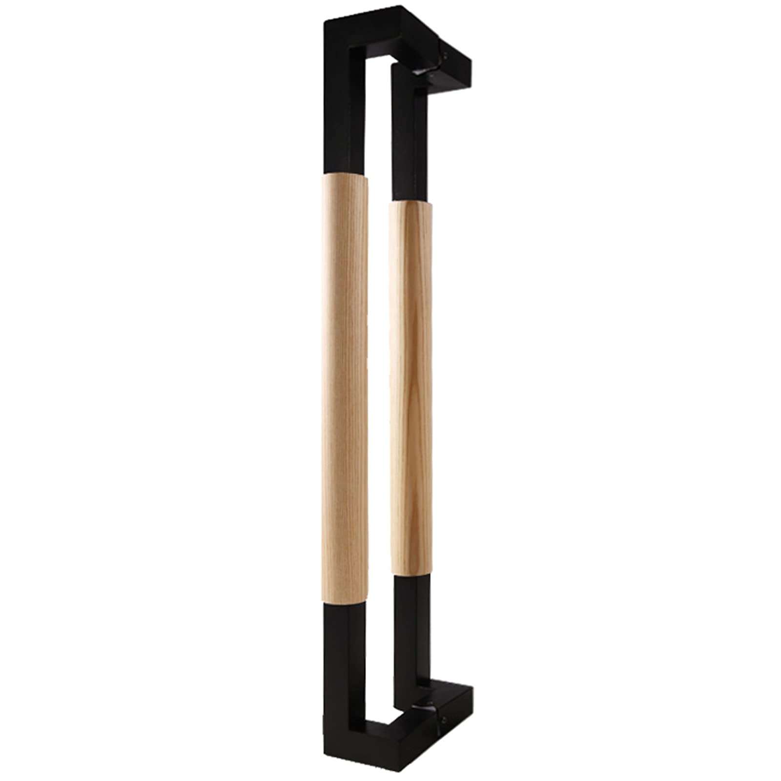 Poignée de porte moderne double face push-pull en acier noir et bois 16 24 32 40"