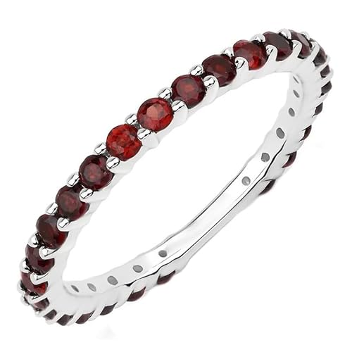 Kaius Jewels 925 Sterling Silver 1.50 Mm Round Shape January Birthstone Natural Garnet Gemstone Eternity Band Silver Jewelry Ring For Women Size Us-12 #TOP1