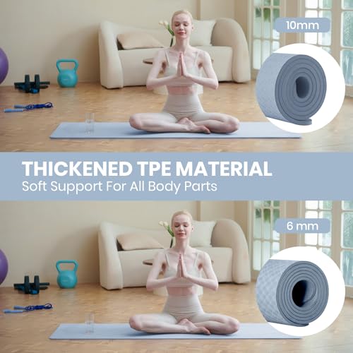 Good Nite Yoga Mat Thick 10 mm Exercise Mat TPE Yoga Mats For Women & Men Non-Slip Pilates Fitness Workout Gym Mats For Home Gyms Outdoor - Image 6