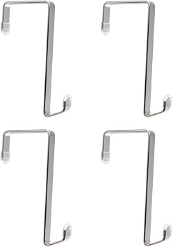 Heavy-duty Single Over Door Hooks, Stainless Steel Hanger Organizer for Hanging Bag, Towel, Bath Robe, Shoe Rack, Fit 1-1/2" to 1-3/4", Rubber Protective Head, Great Replacement Silver, 4 Pack