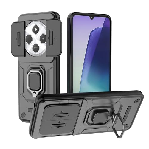 Image of TPU+PC Camshield Pro Case With Slide Camera Protection And Ring Stand Bumper Back Case Cover For Redmi 14C / Redmi A4 / Poco C75 (Black)