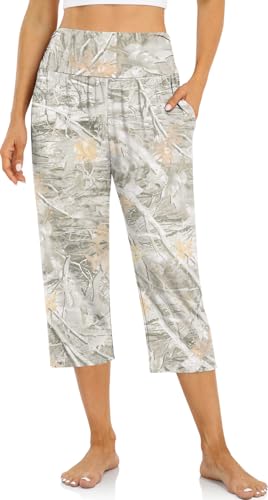 Image of UEU Women's Yoga Capri Pants Loose Soft Drawstring Workout Sweatpants | Comfortable Stretchy Fabric, Casual Lounge Pants, Side Pocket, Workout Travel Daily Wear