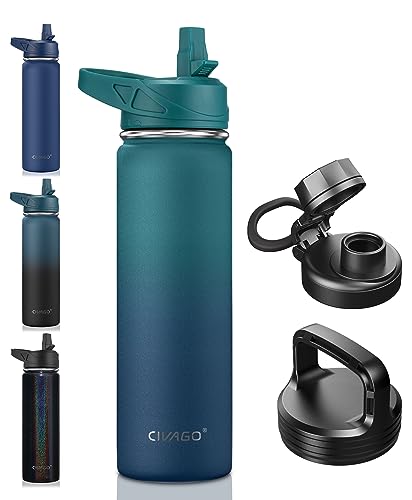 Image of CIVAGO 22 oz Insulated Stainless Steel Water Bottle With Straw and 3 Lids