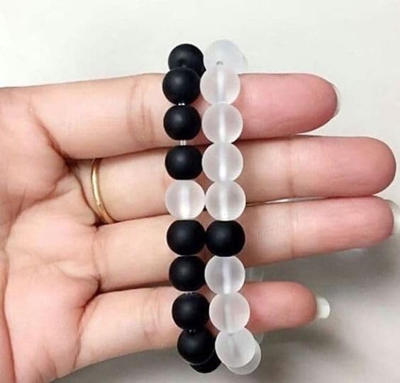 Image of MEENAZ Bracelet for Women Men boys Fashion White Black Beads Bracelets Couple Bracelets Strechable Adjustable Jewellery Birthday Gift Anniversary Wife Husband Stone Couples Combo Best Friend black 362