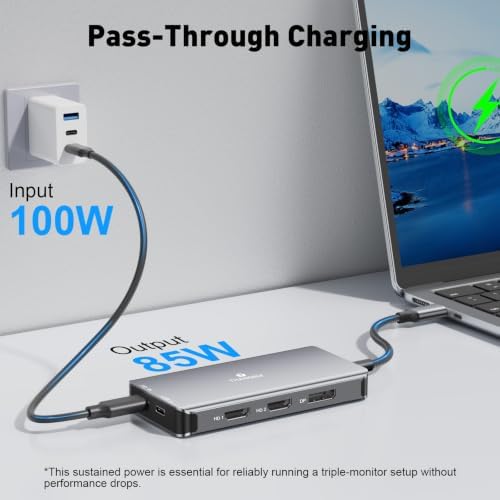 THANDBLE USB C Docking Station Dual Monitor, Laptop Docking Station 3 Monitor, USB C Hub Dual 4K@60Hz HDMI Display with DisplayPort Port, 5Gbps USB-A/C Data Port, 100W PD, for HP/Dell/Lenovo/Laptop — view 5