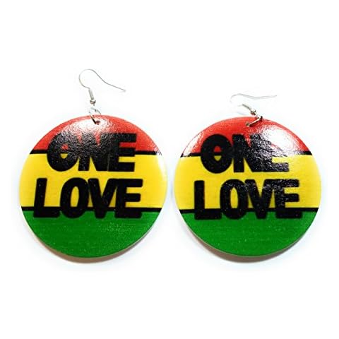 Teri's Boutique Rasta Africa One Love Circle Wood Wooden Light Weight Fashion Earrings Cover